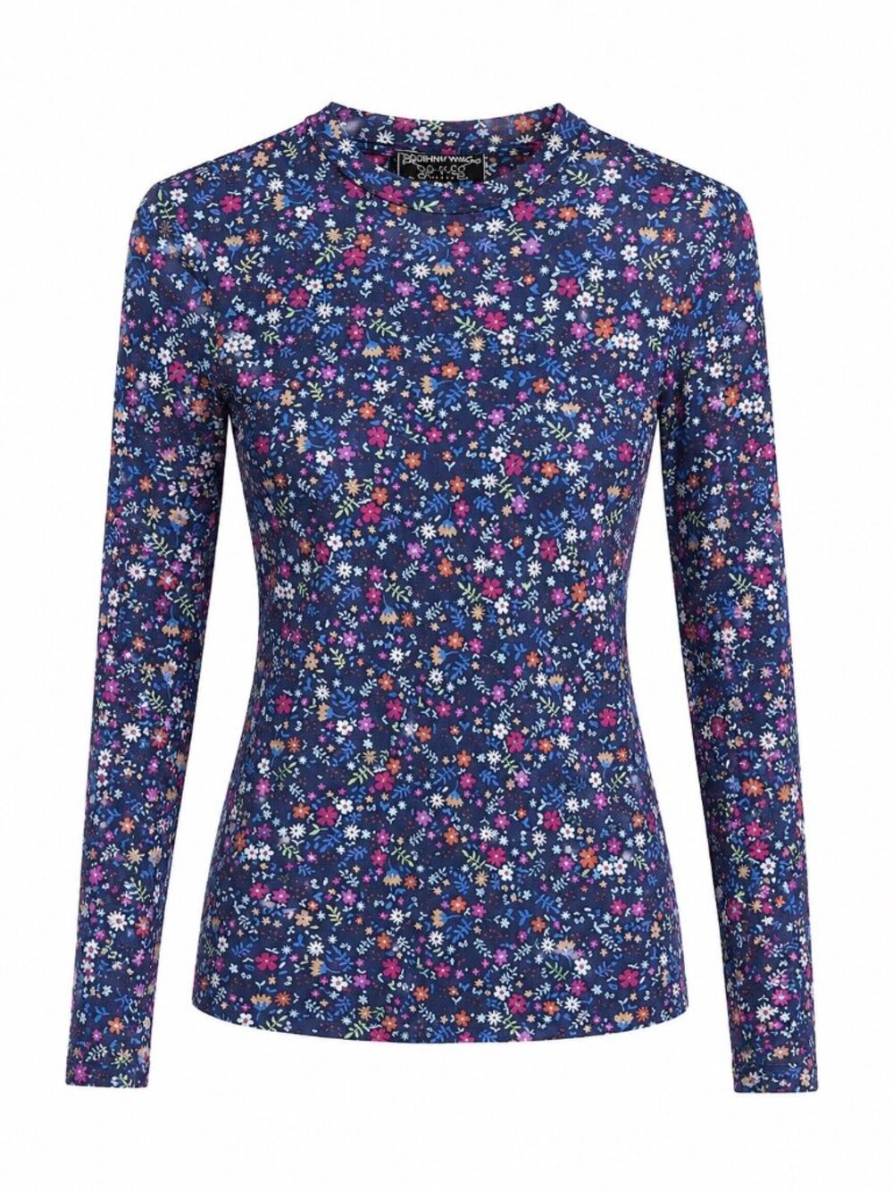 Johnny Was Jade XS Floral Long Sleeve Top Blue Multicolor Nylon/Spandex Blend